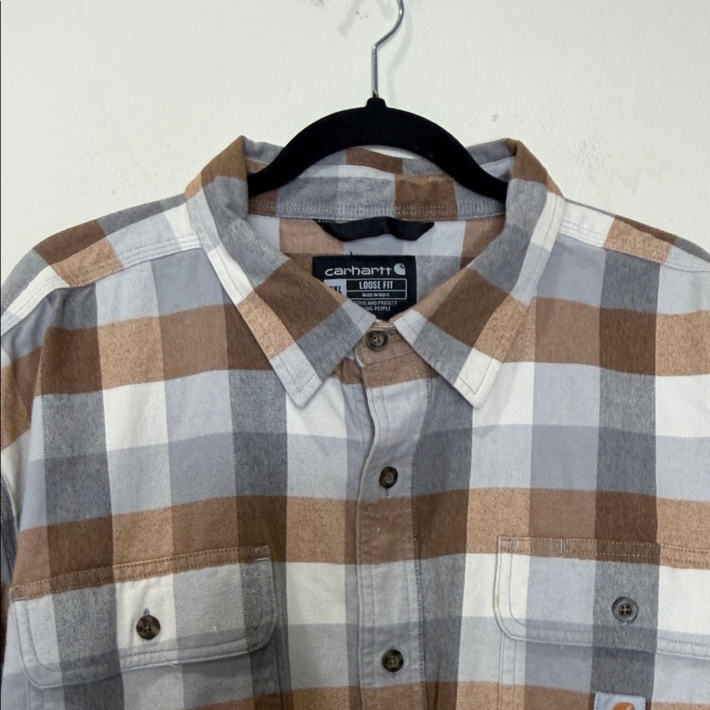 Carhartt Men's Gray and Brown Checkered Shirt - Picture 6 of 8
